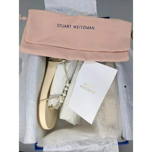 NIB STUART WEITZMAN Pearl Knot Metallic Leather Flat Sandals Size 7.5 MSRP $395 - Picture 7 of 8